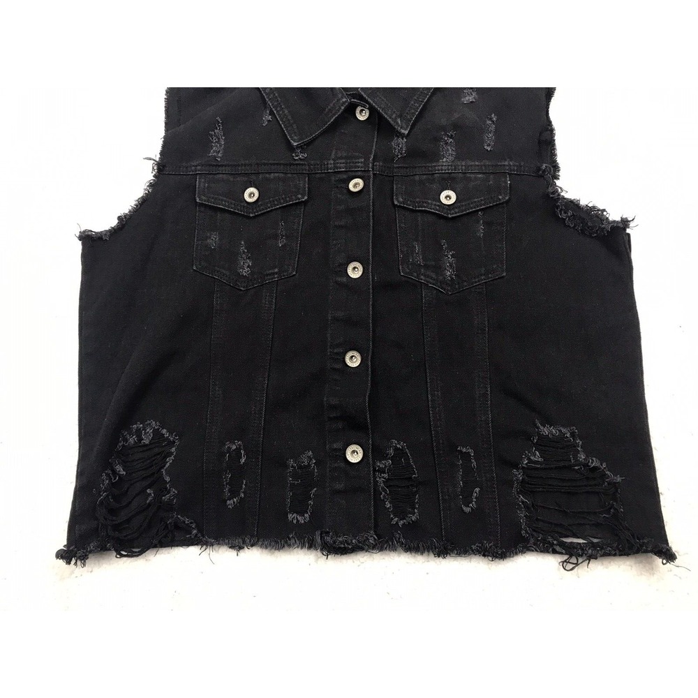 Lucky & Blessed Western Vest MEDIUM Black Denim Southwest Navajo Serape Distress - Picture 4 of 13